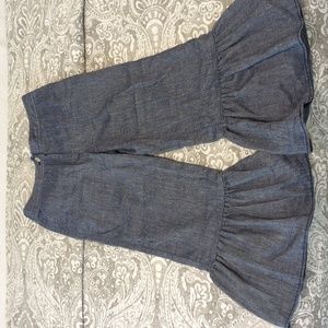 Anthropologie Ett Twa Pants Womens 4 Blue Chambray Linen Ruffle Hem Casual Light